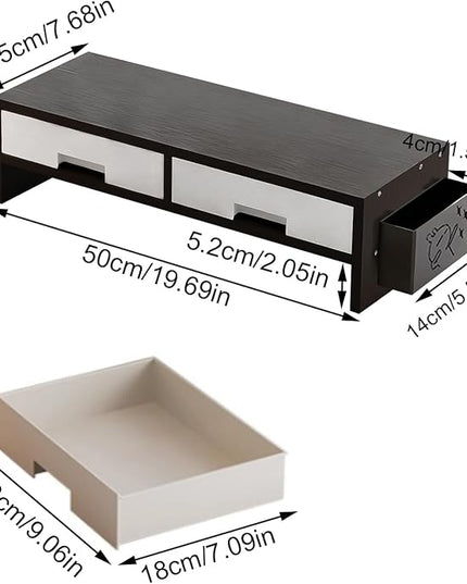 Computer Monitor Riser - Storage Drawer Stand, Stable Desk Organizer, Elevated Ergonomic Display Shelf | Functional Workstation Addition for Family Rooms Indoor Offices and Study Areas