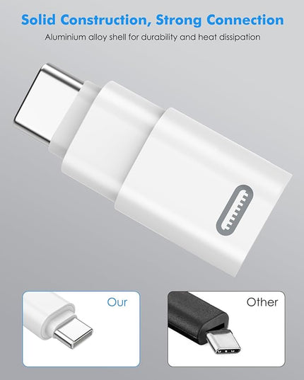 MoKo Lightning Female to USB C Male Adapter(Not for Earphone/Portable Storage Devices/iPencil) for iPhone 17 Air 16 15 Pro Max Plus, Galaxy, iPad - 2 Pack USB-C to Lightning Adapter ONLY for Charging