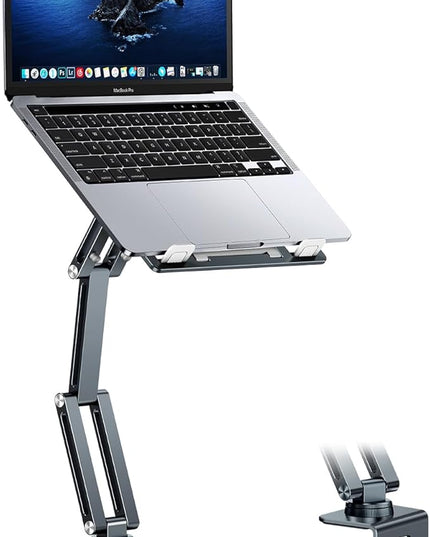 Laptop Mount for Desk, Tablet Arm Mount with 360° Rotating, Aluminum Laptop Tray Adjustable, Foldable Computer Stand/Holder, Fit for 11-17 Inch Laptops (Grayish Green)