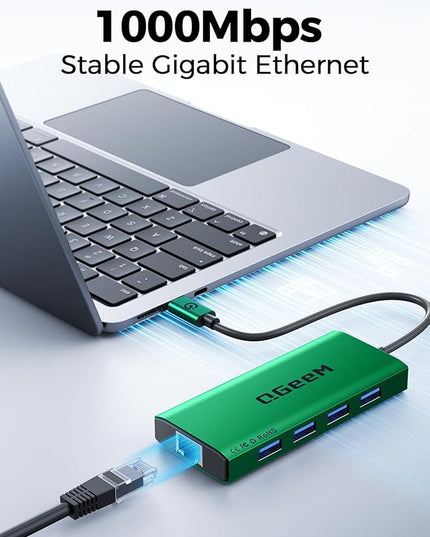 QGeeM USB C Hub Ethernet,9 in 1 USB Type C Hub HDMI Multi-Port Converter Adapter,100W Pd, USB 3.0,SD/TF Card Reader,Compatible for MacBook Pro Air Ipad HP Dell Lenovo Chromebook etc.-Green