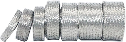 Tinned Copper Braided Cable Shielding Sleeve Metal Wire Loom Sheathing EMI RFI ESD Protector Grounding Mesh Flat Tubular Expandable 1/4" W(0.16" ID)-35FT