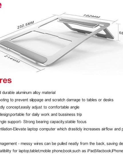 Soke-Six Laptop Stand,Aluminum Portable Foldable Laptop Support Stand Holder Desk Table Mobile Phone Stand for iPad MacBook Pro Air Notebook