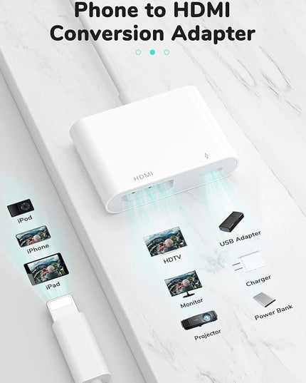 Apple MFi Certified Lightning to HDMI Digital AV Adapter 1080P HD Video HDMI Sync Screen Connector Cable with Charging Port Compatible with iPhone 14/13/12/11/ X/ 8/7/ iPad on HDTV/Projector/Monitor