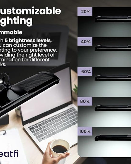 Neatfi LED Desk Lamp, 3,500 Lumens, 3 Light Modes, Dimmable, 45W, Touch Control, 26 Inch Wide Metal Shade, 540 SMD LEDs, Directional Lighting, Eye Caring Task Lamp (CCT with Clamp, Black)