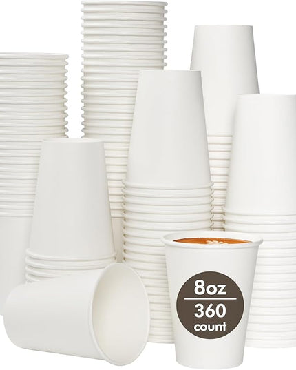 TV TOPVALUE 360 Count 8 oz Paper Cups, Disposable Paper Coffee Cups 8 oz,Hot Beverage Drinking Cups for Water Juice or Tea,Perfect for Office Home Party