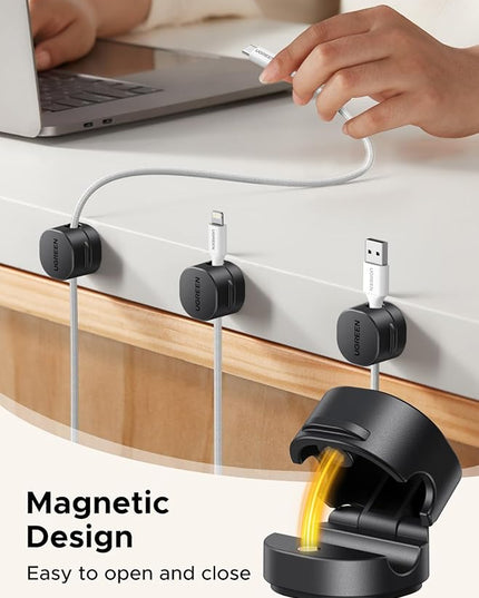 UGREEN Cable Organizer Clips, Adhesive Cable Management - 6-Pack Strong Magnetic Cord Holder for Desk to Keep Phone Charging Cables, Computer Cords, and Various Cord Organized for Nightstand, Black