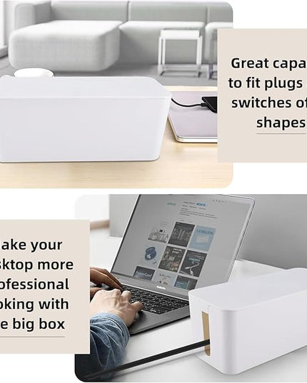YaeCCC Cable Management Organizer Box Power Strips Hider Power Cords Hider for Desk, TV, Computer, USB Hub,Cords (Set of Three) White