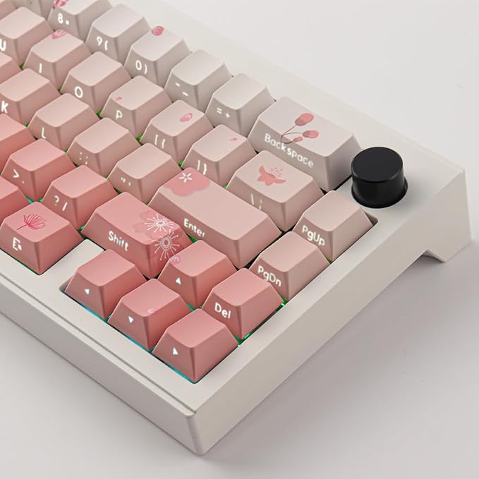 Tsungup PBT Keycaps Cherry Blossom Keycap Set - Custom Side Printed Pink Keycaps,135 Keys Gradient DoubleShot Sakura Key caps Cherry Profile Keyboard Key caps for Mechanical Keyboards