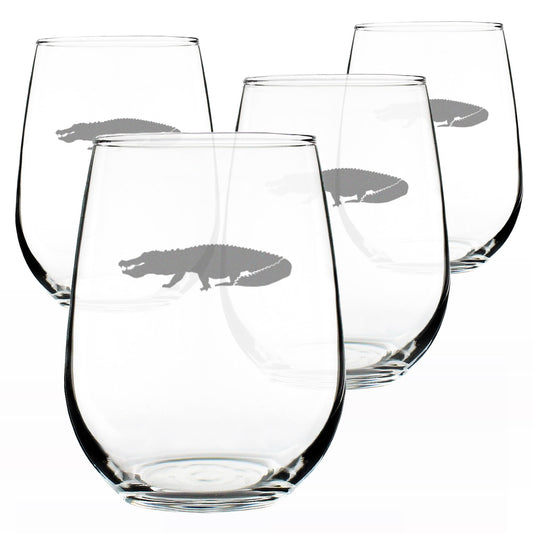 Alligator Stemless Wine Glass for Exotic Animal Gifts - 17 oz - Set of 4