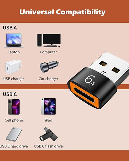 10Pack 200W USB C to USB Adapter, with Fast Charging & 480MB Data Transfer, USB C Converter for Apple Watch Ultra iWatch Series 8 7,iPhone 16 15 Plus Pro Max,Black