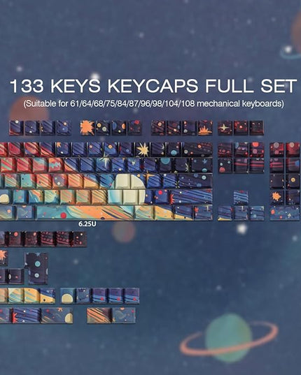 Tsungup Custom Keycaps,131 Keys PBT Starry Sky Side Printed Keycaps,Cherry Profile Key Caps Keyboard Keycap Set for Cherry MX Switches Mechanical Keyboard(Black)