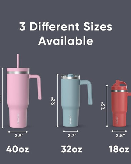 Hydrapeak Voyager 40 Oz Stainless Steel Tumbler with Handle, Insulated Water Bottle With Straw & Lid, Cupholder Friendly Reusable Travel Mug (Navy)