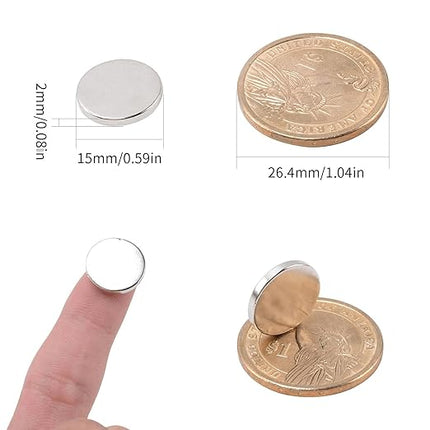 MIN CI 100Pcs Magnets Neodymium, 15mm x 2mm Super Strong Round Rare Earth Magnets, Heavy Duty Magnet s Tiny for Whiteboard DIY Scientific Models Office Fridge Cabinet, Small Neodymium Disc Magnet