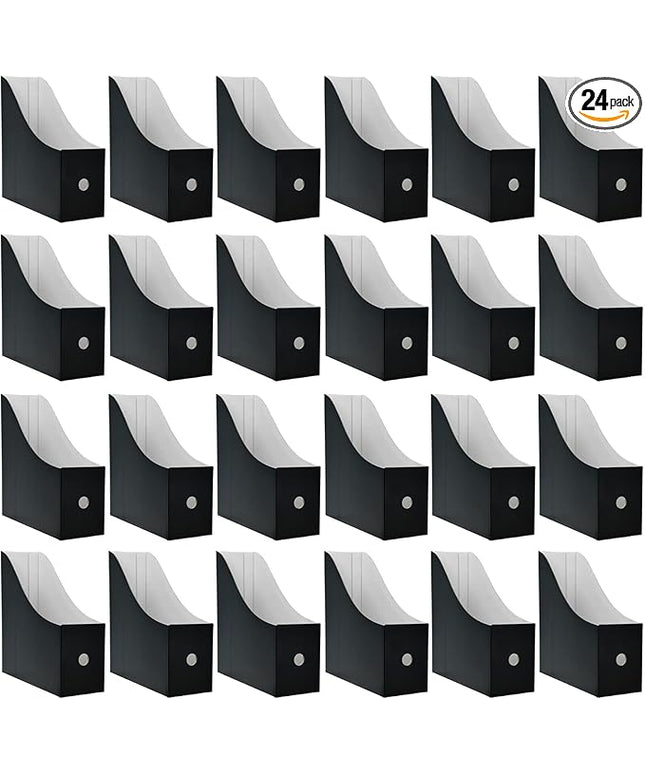 Limitliho 24 Pack Black Cardboard Magazine Holder, Sturdy Book Bins for Classroom Library, 10.6'' ×10.2'' ×3.5'' Inch Vertical File Folder Box