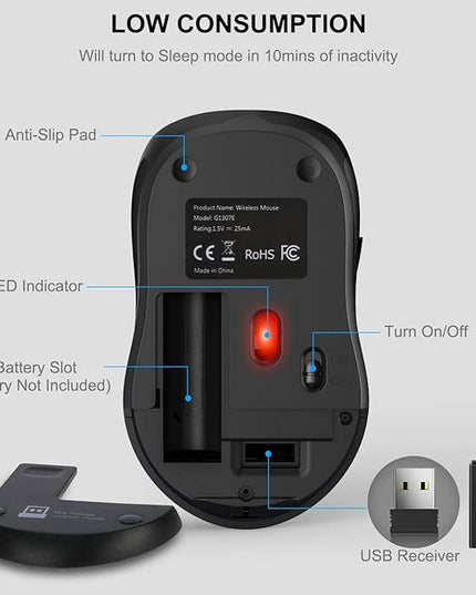 WisFox 2.4G Wireless Mouse for Laptop, Ergonomic Computer Mouse with USB Receiver and Type-C Adapter, 3 Adjustable Levels, 6 Button Cordless Mice for Windows Mac PC Notebook (Grey and Black)