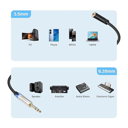 PNGKNYOCN 1/4 to 1/8 Headphone Adapter，6.35mm TRS Male to 3.5mm Female Stereo Jack Audio Adapter Extension Cable for Headphones, Amplifiers, Guitar,Amplifiers(0.3M/1FT)