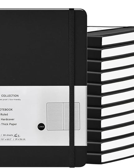 Coopay 12 Pack B5 Notebooks Journal College Ruled Composition Notebooks Classic Hardcover Lined Journals for Office Home School Business Writing Note Taking, 10.2" x 7.5", 100GSM Thick Paper (Black)