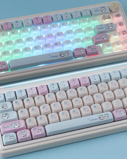 Sunzit PC&PBT Keycaps, Cute Chiikawa Keycap Set, Jelly Jade & Dye-Sublimation Custom MOA Profile Key caps Keyboard Keycaps for 100%, 75%, 65%, 60% MX Switches Mechanical Keyboard