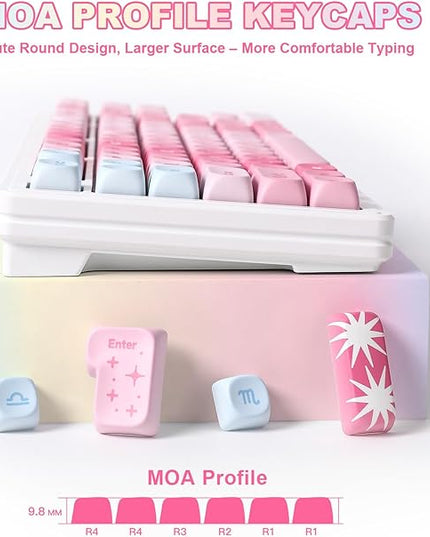 YUNZII 140 Keys MOA Keycaps, Dye-Sublimation PBT Custom Keycap Set for MOA Profile, Cute Pink Gradient Keycap for MX Switches Mechanical Gaming Keyboard(Pink)