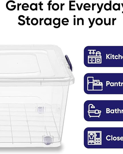 Superio Storage Bins with Lids- Clear Boxes for Organizing, Stackable Plastic Containers- BPA Free, Non-Toxic, Odor Free, Organizer for Home, Office, Dorm (6 Pack, 60 Qt (Wheeled))