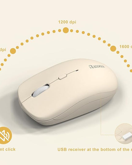 Silent Wireless Keyboard and Mouse Combo, Full-Sized Wireless Keyboard and Adjustable DPI Mouse, 2.4GHz USB Receiver, Keyboard and Mouse for PC, Windows, MAC, Desktop, Laptop(Latte-Color B)