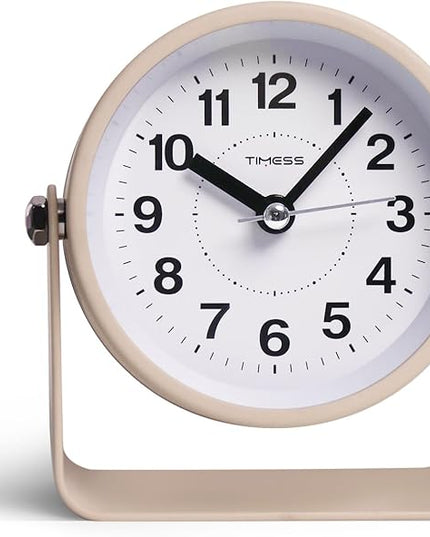 TIMESS Analog Alarm Clock, Silent Non-Ticking Quartz Movement, Battery-Operated with Snooze & On-Demand Light, Easy to Set Gentle Wake Bedside Desk Clock, Ideal for Home, Travel, Office (Yellow)