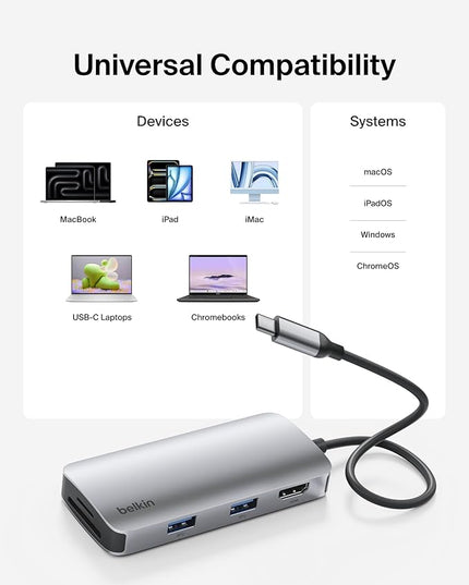 Belkin USB-C Hub, 5-in-1 Multiport Adapter - USB-C Docking Station with 4K HDMI, 2 x USB-A Ports, SD Card Slot, & MicroSD Card Slot for MacBook Pro, Air, iPad Pro, XPS, and More