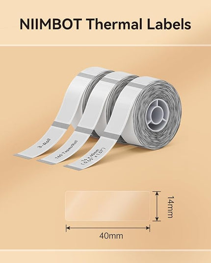 NIIMBOT Label Maker Tape for D11/D110/D101 Label Maker, 14 x 40 mm (0.55'' x 1.57''), 3Rolls for Home Office Labeling Tape Replacement, Clear