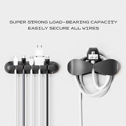 USB Cable Organizer Clips Cord Holder,10 Packs (3-5-7-Slots) Black Self Adhesive Desk Cord Cable Management