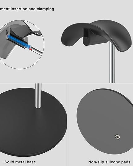 SHUOSUO Headphone Stand, Headset Holder with Solid Base for Desk, Compatible with AirPods Max, Beats, Bose, B&O, Sony, Sennheiser, Gaming, etc (Black)