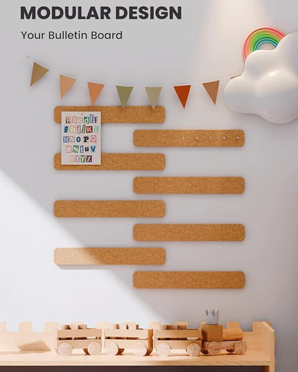 Fluxynara Cork Board Alternative Felt Strip Board 8-Pack 13"x2", Office Pin Board with 50 Push Pins, Adhesive Install for Bedroom Door & Home Office(Sunset Yellow)