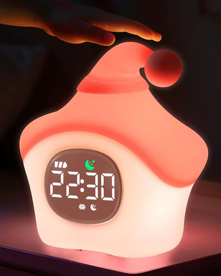 Star Alarm Clock with Night Light for Kids with Sleep Training and Sound Machine, Rechargeable Silicone Lamp OK to Wake Clock，Cute Animal Tabletop Lamp, Perfect Sleep Companion for Boys Girls, Pink