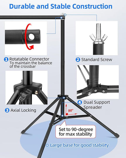 Hemmotop Backdrop Stand 10x8ft (WxH), Photography Background Stand for Parties, Adjustable Photo Backdrop Stands Kit for Wedding, Photo Booth, Party, Decoration, Balloon, Projector Screen