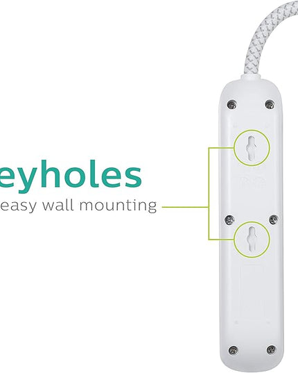 Philips Surge Protector Power Strip, 3 Outlet Surge Protector, 6Ft Cord Power Strip, Surge Protector with USB Ports, 3-Prong Flat Plug Power Strip, 360J Surge Protector Outlet, White, SPP3306WB/37