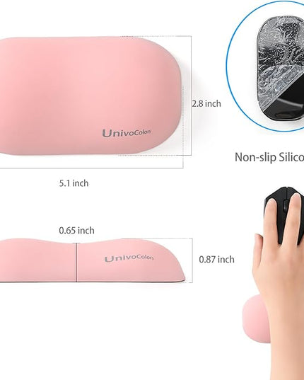 UnivoColors Design-Wave Set of Wrist Rest,Artificial Sheepskin+Memory Foam+Ergonomic+Anti-Slip Gel, Resilience Support During Work and Gaming,Keyboard Accessory,Pink