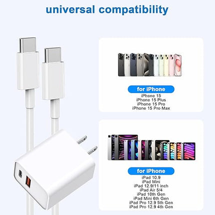 10FT iPhone 17/16e Fast Charger,2Pack 20W Dual Port USB C+A Power Adapter 10Foot Long USB C to C Fast Charging Cable Cord Quick Charging for iPhone 17 Air/17 Pro/17 Pro Max/16/16 Pro/15/15 Pro/Pro Max