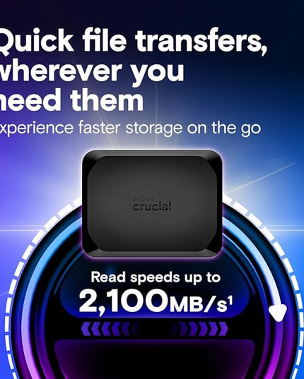 Crucial X10 2TB Portable SSD, Up to 2,100MB/s, USB 3.2 USB-C, External Solid State Drive, Compatible with Windows, Mac & Android, Durable Storage for Games, Photos & Files, Black - CT2000X10SSD9C02