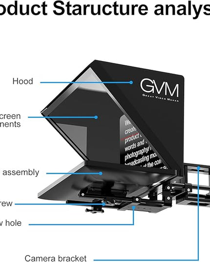 GVM Teleprompters for Digital Cameras/camcorders Portable 18.5'' Teleprompter Kit with Remote Control & App,Solid Aluminum Constructions,Colorless Spectroscope,Ultra HD Wide-Angle Lens