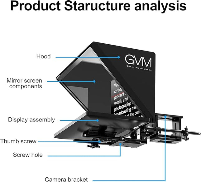 GVM Teleprompters for Digital Cameras/camcorders Portable 18.5'' Teleprompter Kit with Remote Control & App,Solid Aluminum Constructions,Colorless Spectroscope,Ultra HD Wide-Angle Lens