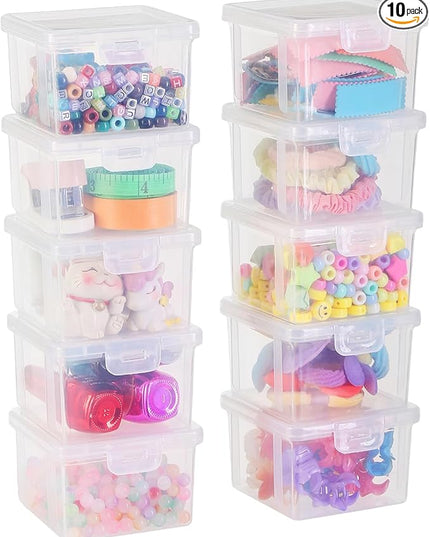 10-Pack Small Plastic Containers with Lids, Clear Stackable Storage Boxes & Bins Organizer for Bead Organizer, Craft Storage, Stickers, Jewelry & Small Items – Square Small