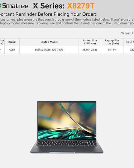 Smatree Hard EVA Protective Sleeve Case Compatible for 16 inch Acer Swift X Laptop-SFX16-52G-73U6, Anti-Shock and Waterproof Laptop Case (X8279T)