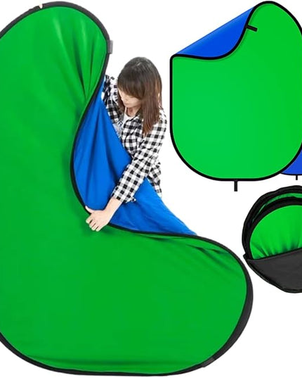 Blue Green Screen Backdrop Double Sided Collapsible Greenscreen Backdrop with Carrying Bag,Portable Pop Up Green Screen Background for Streaming Webcam 39.4 * 59.1"