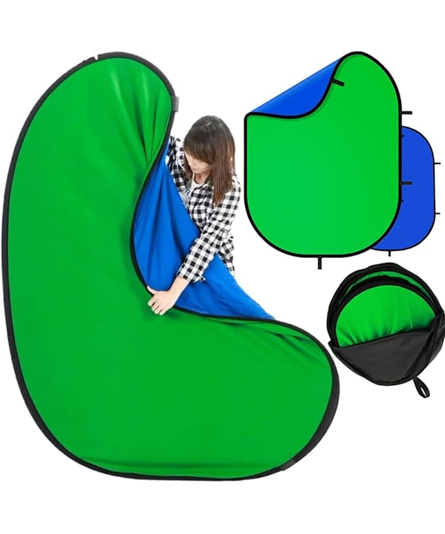 Blue Green Screen Backdrop Double Sided Collapsible Greenscreen Backdrop with Carrying Bag,Portable Pop Up Green Screen Background for Streaming Webcam 39.4 * 59.1"