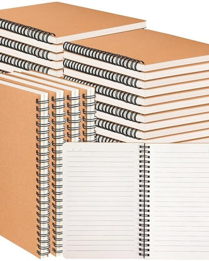 miikoul 60 Packs A5 Spiral Lined Notebooks, Kraft Paper Cover, 8.3"×5.5", 60 Sheets/120 Pages, Ruled Notebooks Bulk, Hardcover Journal Notepad Travel Notebooks for Office and Back to School Supplies