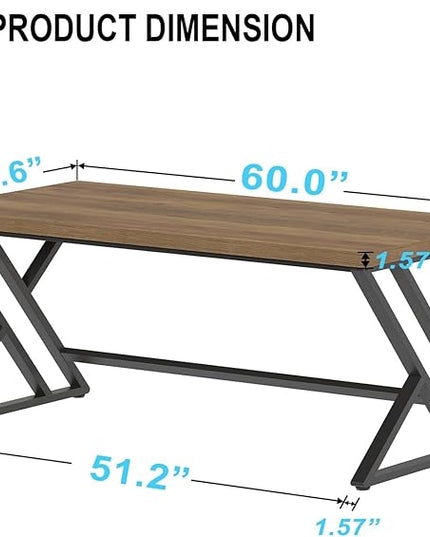 LVB Long Computer Desk, Big Industrial Home Office Desk, Large Metal Wood Writing Study Computer Table for Bedroom, Modern Executive Simple Gaming Work Desk for Student, Rustic Oak, 60 in