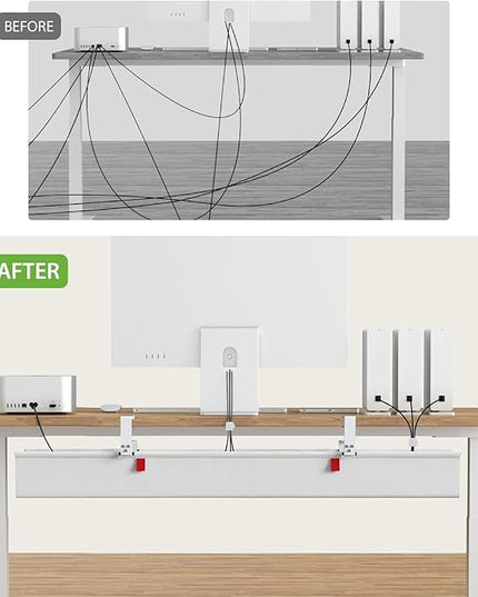KEEGH Extra Large 48" Under Desk Cable Management Tray - Under Desk Cord Management - Clamp/Screw Mount - Support Upto 70lbs - Fabric Wire Management - Cable Raceways Cord Hider for Office/Home, White
