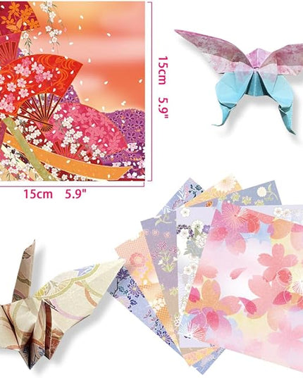 Square Origami Paper 6x6 Double Sided 50 Sheets 50 Colors 70GSM Origami Kit Japanese Chiyo Easy Fold Arts Crafts DIY Handwork Oriental Cherry