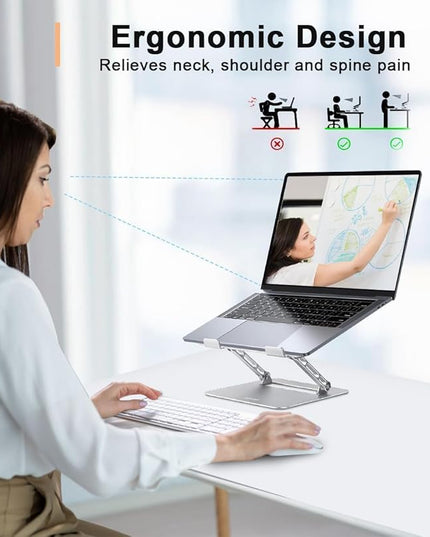 Adjustable Laptop Stand for Desk,Portable Laptop Stand Holder and Riser,Foldable Aluminum Notebook Computer Stands for MacBook Air Pro HP Lenovo Dell Samsung Chromebook, 10-15.6 inch, Silver