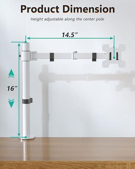 WALI Monitor Arm Mount for Desk, Single Computer Desk Mount, Monitor Bracket Mount Stand Single, up to 32 inch, 22 lbs (M001-W), White
