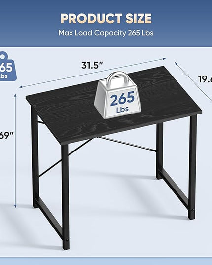 DUMOS 32 Inch Office Small Computer Desk Modern Simple Style Writing Study Work Table for Home Bedroom - Wood Black